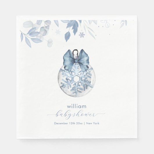 Blue Winter Bow Snowflake Ornament Baby Shower  スタンダードランチョンナプキン (正面)
