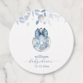 Blue Winter Bow Snowflake Ornament Baby Shower  フェイバータグ