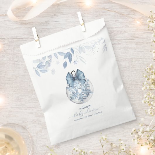 Blue Winter Bow Snowflake Ornament Baby Shower  フェイバーバッグ (クリップ留めされた状態)