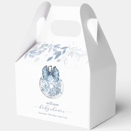 Blue Winter Bow Snowflake Ornament Baby Shower フェイバーボックス (正面)