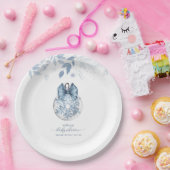 Blue Winter Bow Snowflake Ornament Baby Shower  ペーパープレート (パーティー)