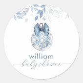 Blue Winter Bow Snowflake Ornament Baby Shower  ラウンドシール (正面)