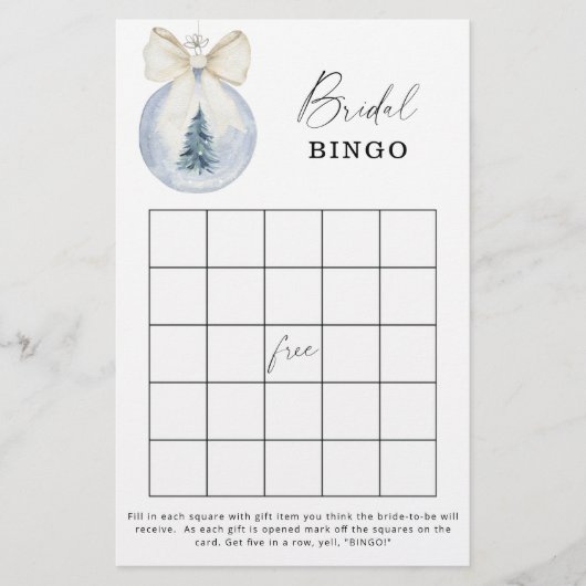 Blue winter bridal shower bingo game (正面)