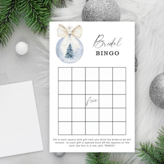 Blue winter bridal shower bingo game