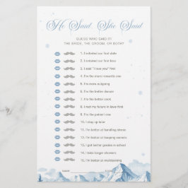 Blue Winter Bridal Shower He Said She Said Game