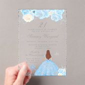 Blue Winter Brown Hair Princess Birthday Party アクリル招待状 (インサイチュ (ポータブル))