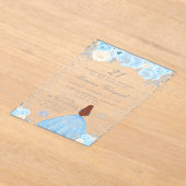 Blue Winter Brown Hair Princess Birthday Party アクリル招待状 (レイダウン)