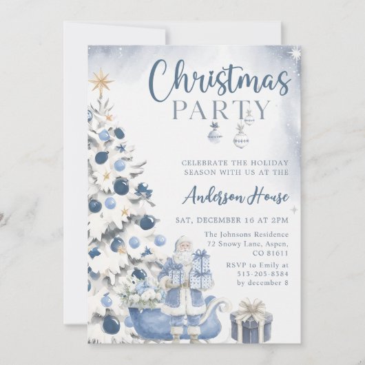 Blue Winter Christmas Party Invitation 招待状 (正面)