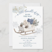 Blue Winter Christmas Sleigh Baby Shower 招待状 (正面)