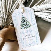 Blue Winter Christmas Tree Baby Shower ギフトタグ