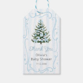 Blue Winter Christmas Tree Baby Shower ギフトタグ (正面)