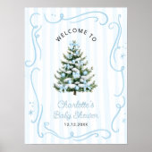 Blue Winter Christmas Tree Baby Shower Welcome ポスター (正面)