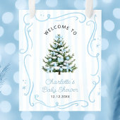 Blue Winter Christmas Tree Baby Shower Welcome ポスター