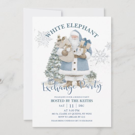 Blue Winter Christmas White Elephant Exchange Part 招待状 (正面)
