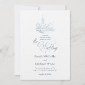 Blue Winter Church Calligraphy Wedding Invitation 招待状 (正面)