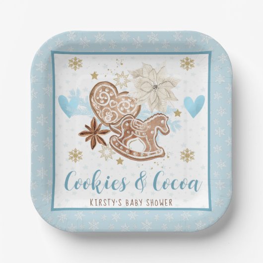 Blue Winter Cookies & Cocoa Baby Shower ペーパープレート (正面)
