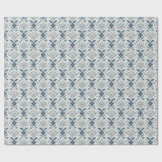 Blue Winter Damask Wrapping Paper ラッピングペーパー (フラット)