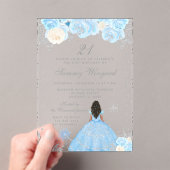 Blue Winter Dark Skin Princess Birthday Party アクリル招待状 (インサイチュ (ポータブル))