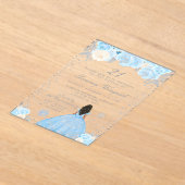 Blue Winter Dark Skin Princess Birthday Party アクリル招待状 (レイダウン)