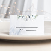 Blue winter eucalyptus wedding place cards