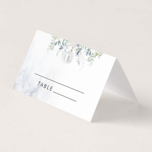 Blue winter eucalyptus wedding place cards (正面)