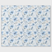 Blue Winter Floral Pattern ラッピングペーパー (フラット)