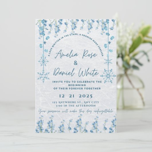 Blue Winter Floral Wedding Invitation 招待状 (スタンド正面)
