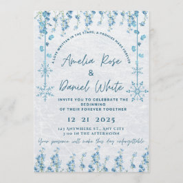 Blue Winter Floral Wedding Invitation  招待状
