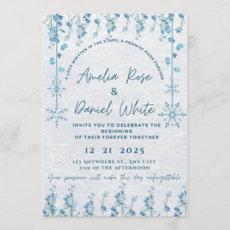 Blue Winter Floral Wedding Invitation  招待状