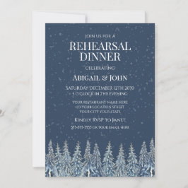 Blue Winter Forest Rustic Rehearsal Dinner 招待状