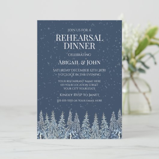 Blue Winter Forest Rustic Rehearsal Dinner 招待状 (スタンド正面)