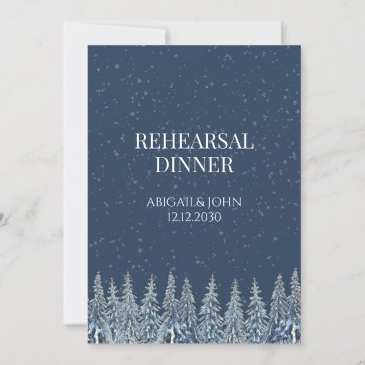 Blue Winter Forest Rustic Rehearsal Dinner 招待状 (裏面)