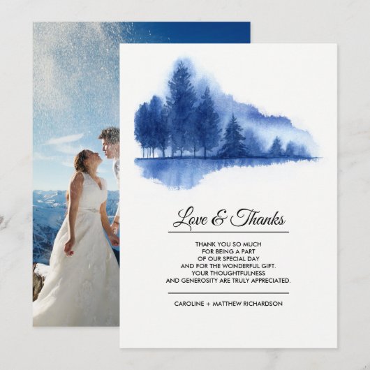 Blue Winter Forest Thank You's Photo 結婚 Card サンキューカード (正面/裏面)