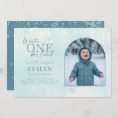 Blue Winter ONEderland Arch Photo First Birthday 招待状 (正面/裏面)