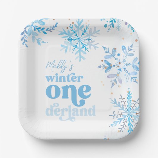 Blue Winter Onederland Party Plates ペーパープレート (正面)