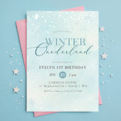 Blue Winter Onederland Snowflake First Birthday 招待状