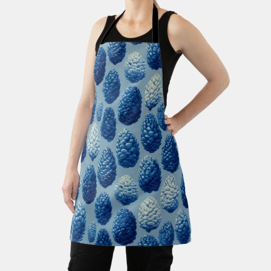 Blue Winter Pine Cone Pattern エプロン (インサイチュ)