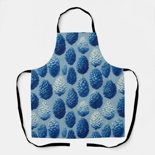 Blue Winter Pine Cone Pattern エプロン (正面)