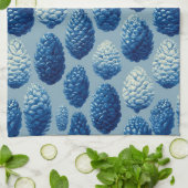 Blue Winter Pine Cone Pattern キッチンタオル (折り畳み)