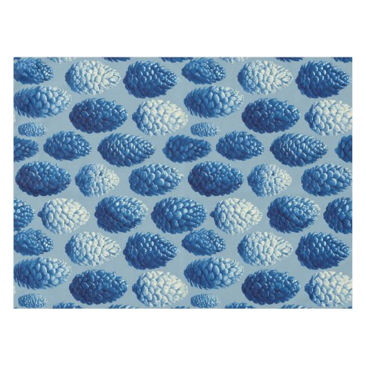 Blue Winter Pine Cone Pattern テーブルクロス (正面(横))