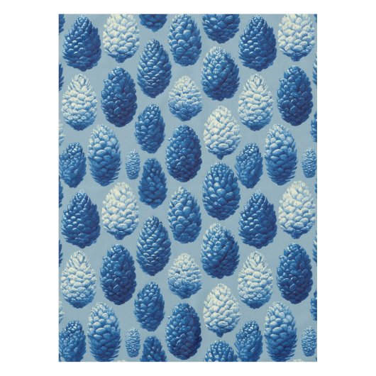 Blue Winter Pine Cone Pattern テーブルクロス (正面)