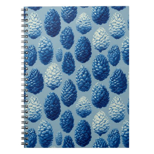 Blue Winter Pine Cone Pattern ノートブック (正面)