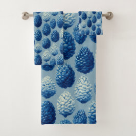 Blue Winter Pine Cone Pattern バスタオルセット