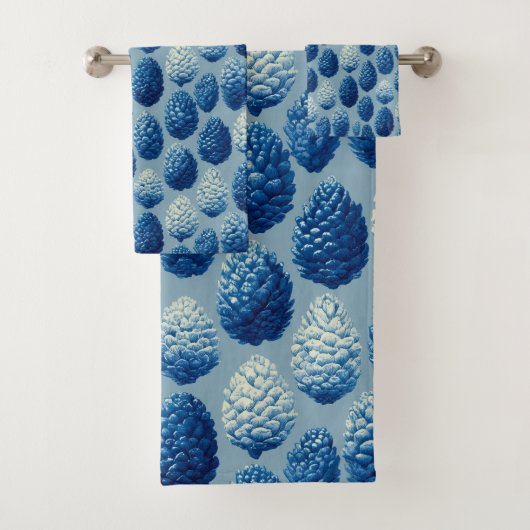 Blue Winter Pine Cone Pattern バスタオルセット (インサイチュ)