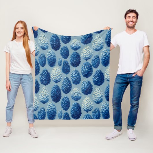 Blue Winter Pine Cone Pattern フリースブランケット (インサイチュ)