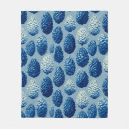 Blue Winter Pine Cone Pattern フリースブランケット