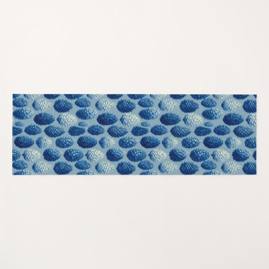 Blue Winter Pine Cone Pattern ヨガマット (正面(横))