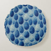 Blue Winter Pine Cone Pattern ラウンドクッション (正面)