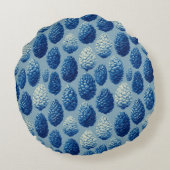 Blue Winter Pine Cone Pattern ラウンドクッション (裏面)