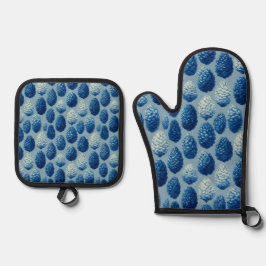 Blue Winter Pine Cone Pattern 鍋つかみ&鍋敷きセット